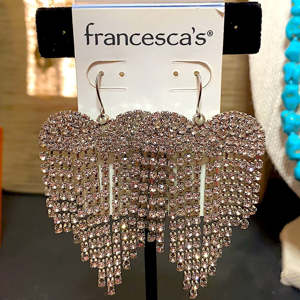 Statement heart rhinestone earrings